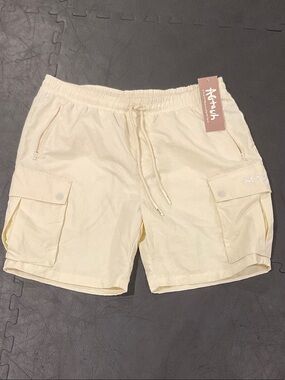 Men's Cream Cargo Shorts with Elastic Waist and Drawstring